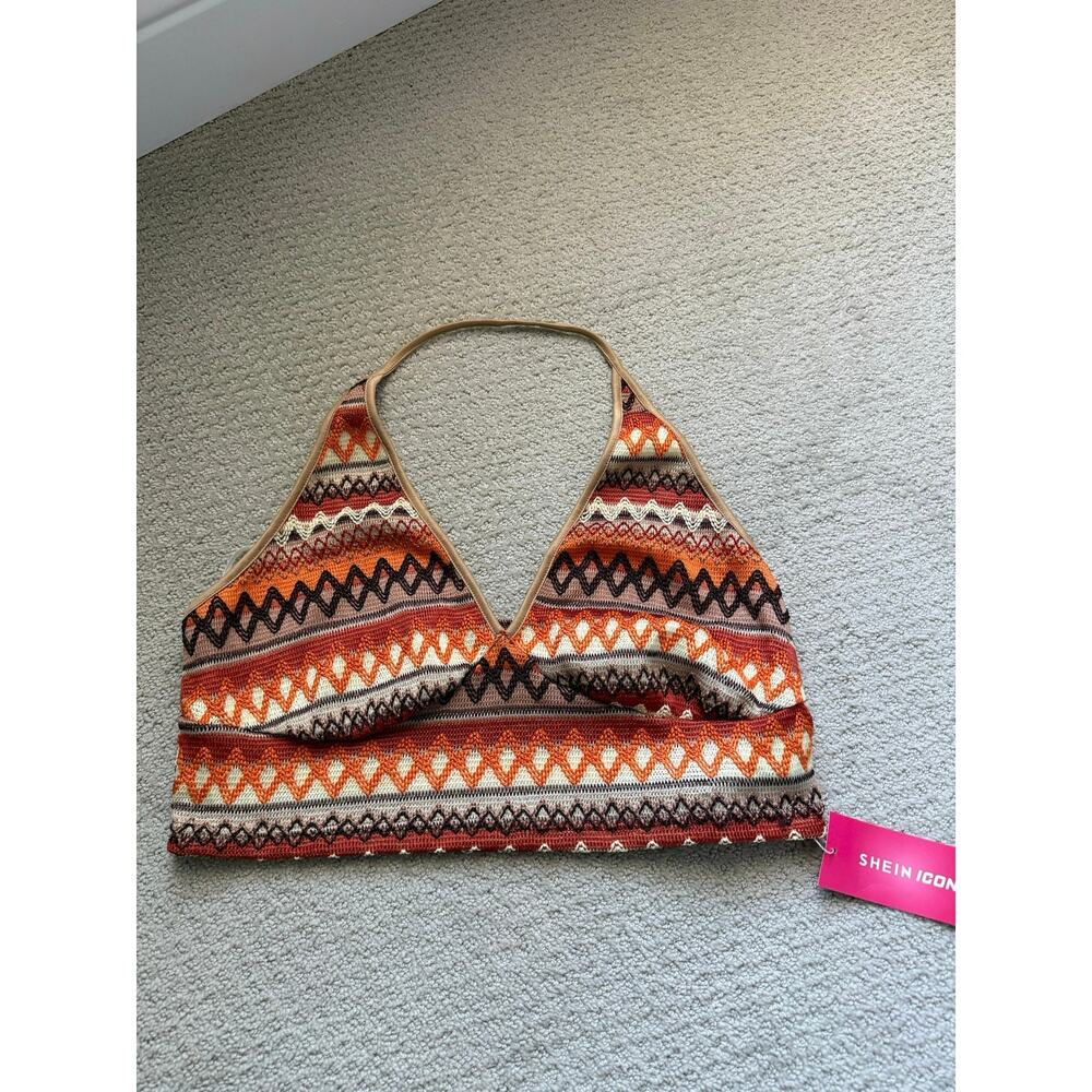 SHEIN Boho Geometric Print V-Neck Halter Top
